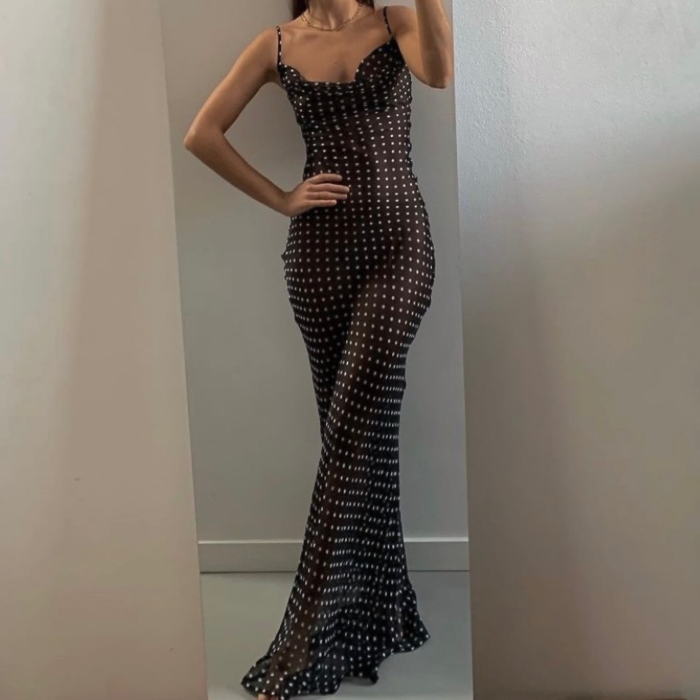 Polkadots silk chiffon maxi dress